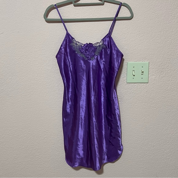 Vintage 80s 90s purple lace rose detail slip dress - Picture 3 of 7